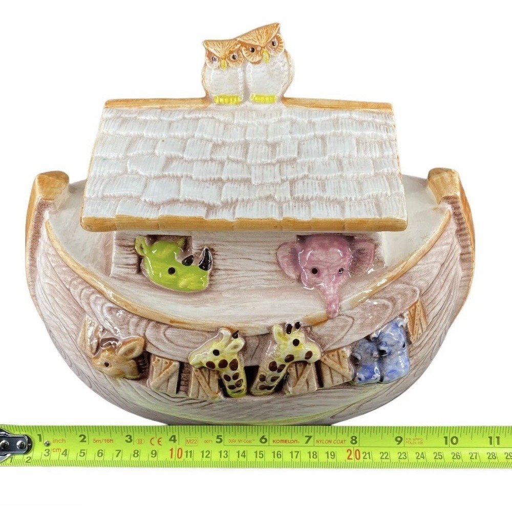 Vtg 70s Treasure Craft Noahs Ark Ceramic Cookie Jar Colorful Animals Boat USA - Picture 11 of 12